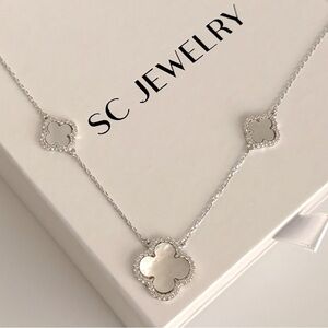 Rachel Zoe Clover Necklace Mother of Pearl 925 Sterling Silver
